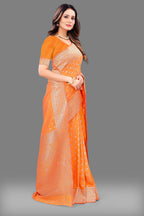 Vedant Vastram Soft Litchi Silk Banarasi Silk Saree - Orange | Grocsy