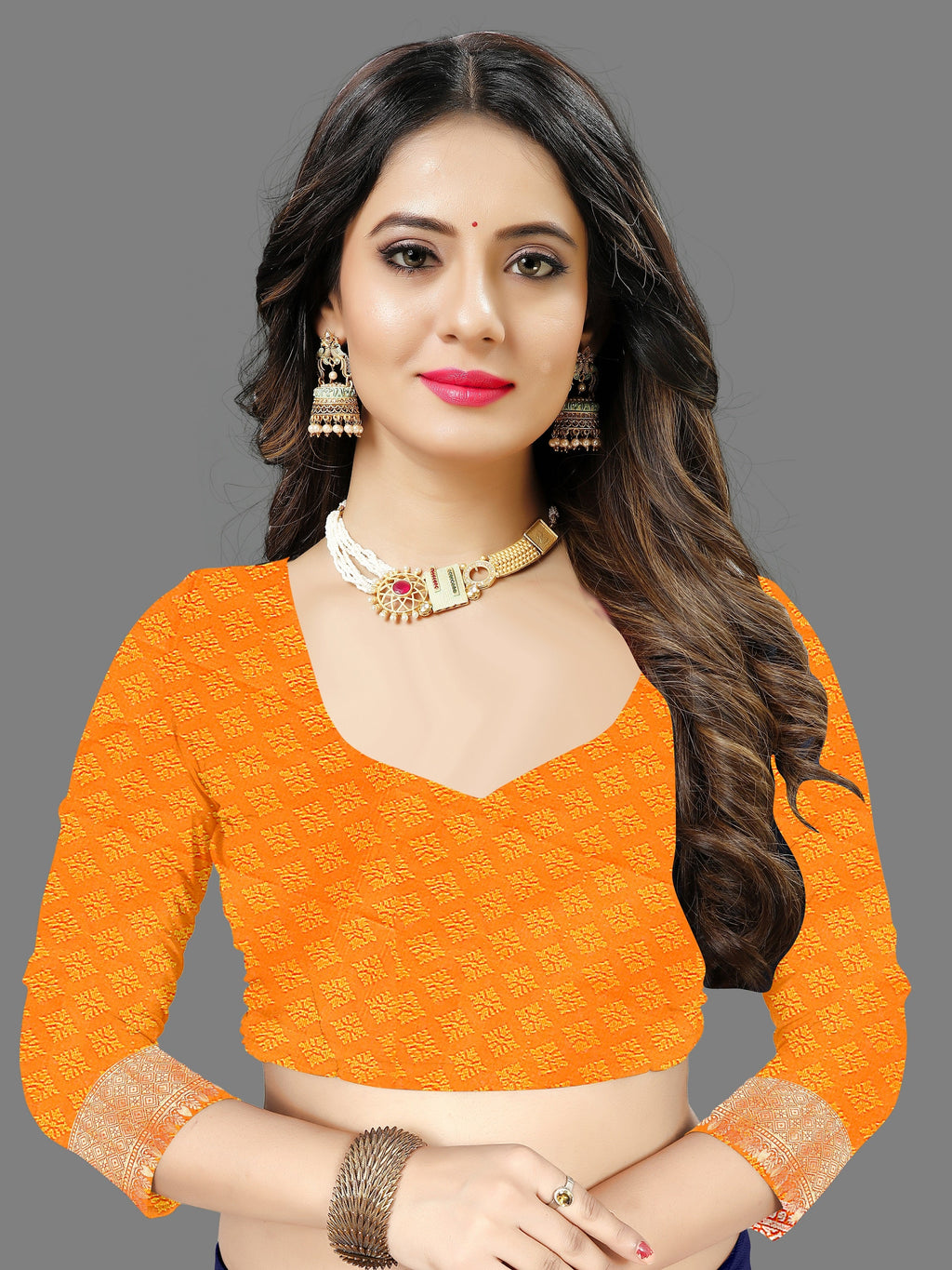 Vedant Vastram Soft Litchi Silk Banarasi Silk Saree - Orange | Grocsy
