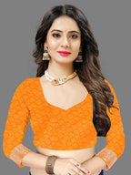 Vedant Vastram Soft Litchi Silk Banarasi Silk Saree - Orange | Grocsy