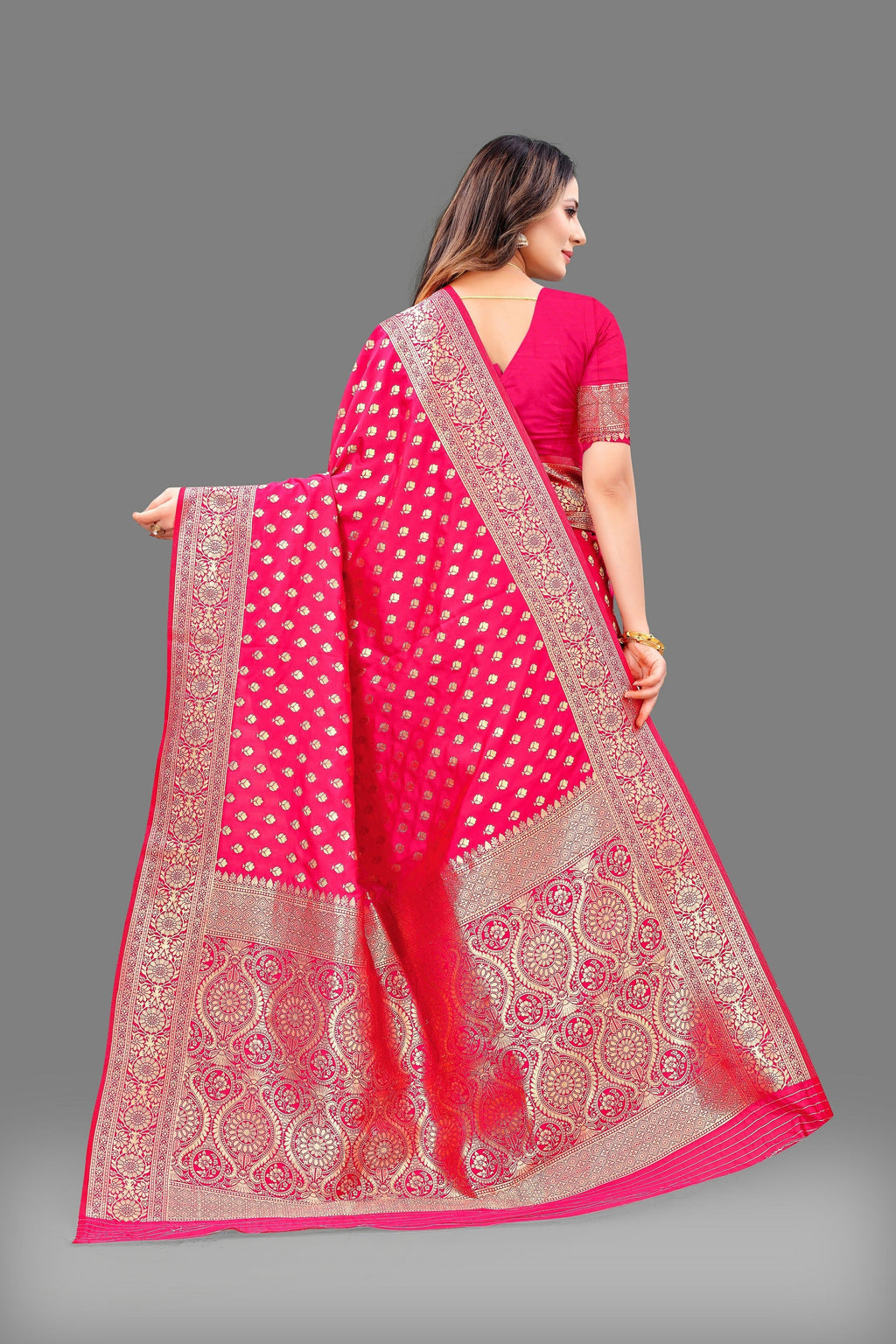 Vedant Vastram Soft Litchi Silk Banarasi Silk Saree - Pink | Grocsy
