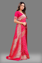 Vedant Vastram Soft Litchi Silk Banarasi Silk Saree - Pink | Grocsy