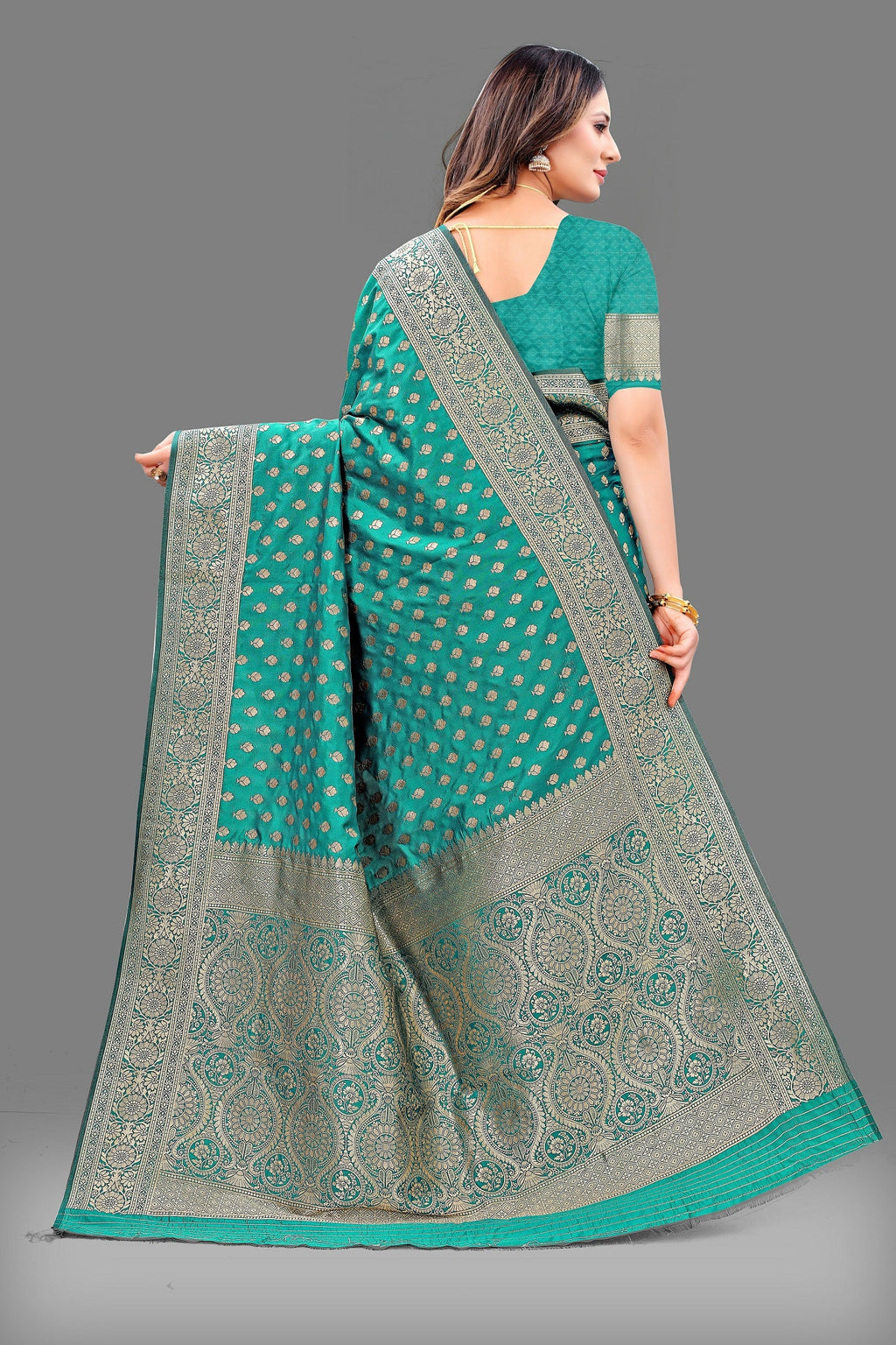 Vedant Vastram Soft Litchi Silk Banarasi Silk Saree - Rama | Grocsy