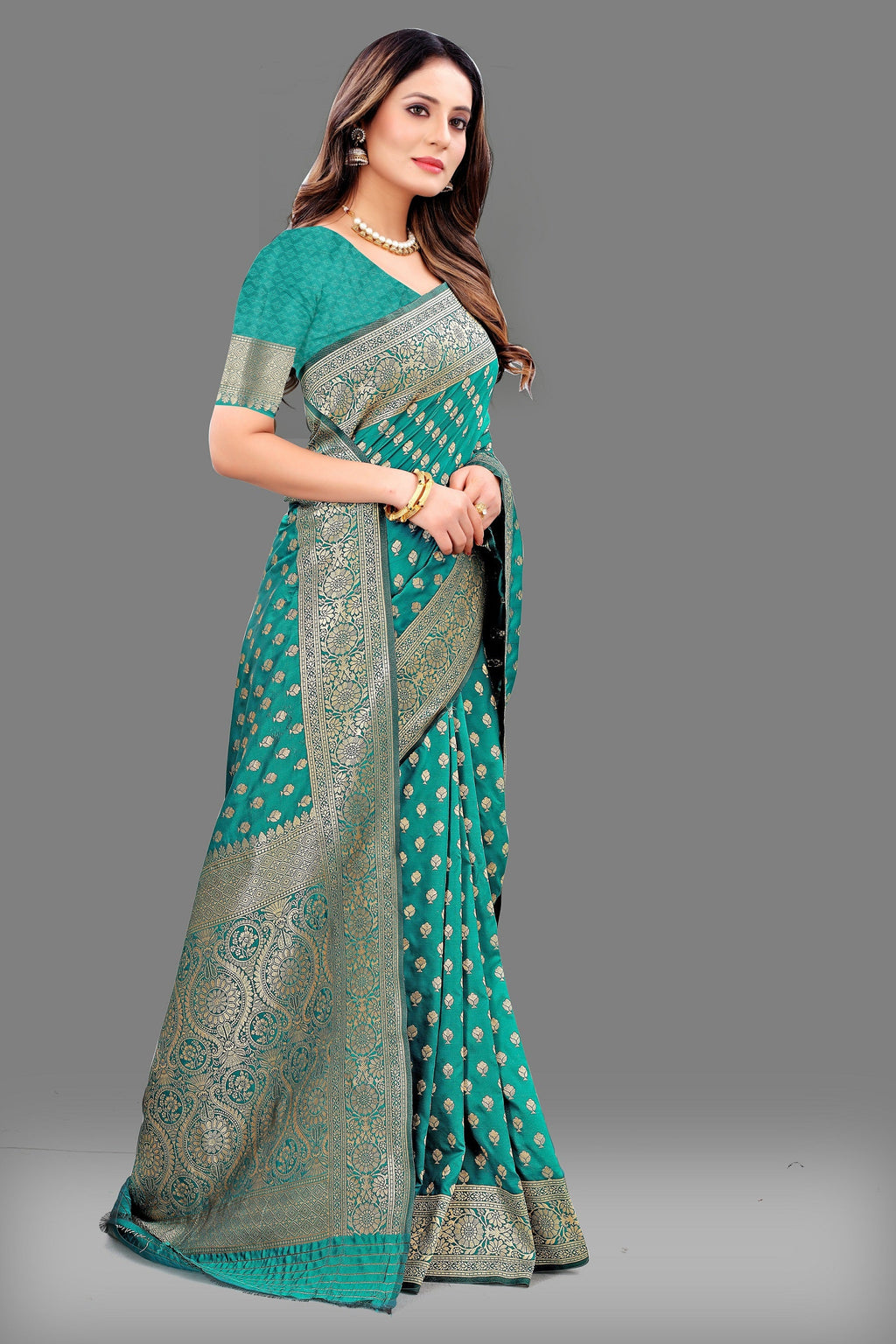 Vedant Vastram Soft Litchi Silk Banarasi Silk Saree - Rama | Grocsy