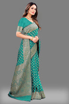Vedant Vastram Soft Litchi Silk Banarasi Silk Saree - Rama | Grocsy