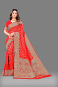 Vedant Vastram Soft Litchi Silk Banarasi Silk Saree - Red | Grocsy