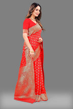 Vedant Vastram Soft Litchi Silk Banarasi Silk Saree - Red | Grocsy