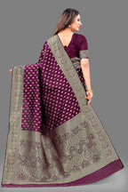 Vedant Vastram Soft Litchi Silk Banarasi Silk Saree - Wine | Grocsy