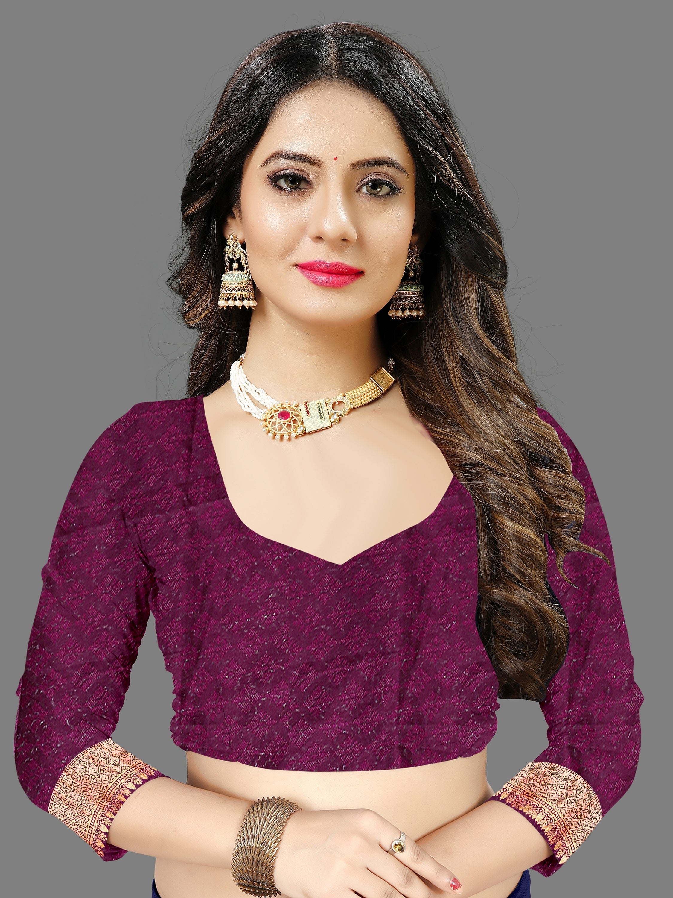 Vedant Vastram Soft Litchi Silk Banarasi Silk Saree - Wine | Grocsy
