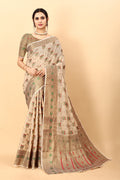 Vedant Vastram Soft Cotton Silk Kanjeevaram Saree - Beige | Grocsy