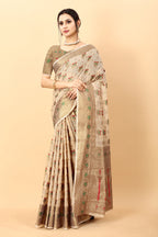 Vedant Vastram Soft Cotton Silk Kanjeevaram Saree - Beige | Grocsy