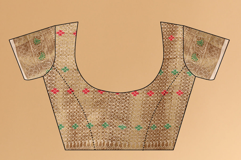 Vedant Vastram Soft Cotton Silk Kanjeevaram Saree - Beige | Grocsy