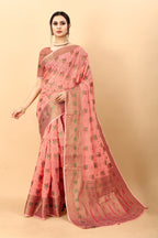 Vedant Vastram Soft Cotton Silk Kanjeevaram Saree - Peach | Grocsy