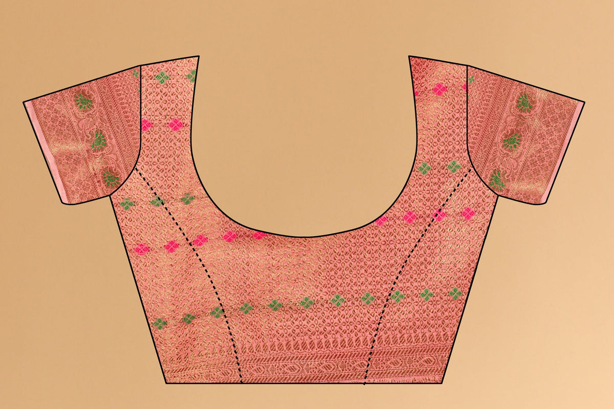 Vedant Vastram Soft Cotton Silk Kanjeevaram Saree - Peach | Grocsy