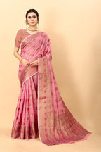 Vedant Vastram Soft Cotton Silk Kanjeevaram Saree - Pink | Grocsy