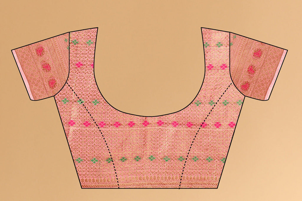 Vedant Vastram Soft Cotton Silk Kanjeevaram Saree - Pink | Grocsy