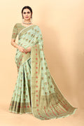 Vedant Vastram Soft Cotton Silk Kanjeevaram Saree - Pista | Grocsy