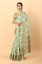 Vedant Vastram Soft Cotton Silk Kanjeevaram Saree - Pista | Grocsy