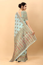 Vedant Vastram Soft Cotton Silk Kanjeevaram Saree - Turquoise | Grocsy