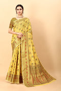 Vedant Vastram Soft Cotton Silk Kanjeevaram Saree - Yellow | Grocsy