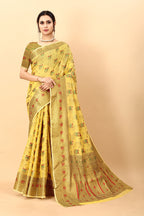 Vedant Vastram Soft Cotton Silk Kanjeevaram Saree - Yellow | Grocsy
