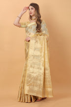 Vedant Vastram Organza Silk Banarasi Silk Saree - Gold | Grocsy