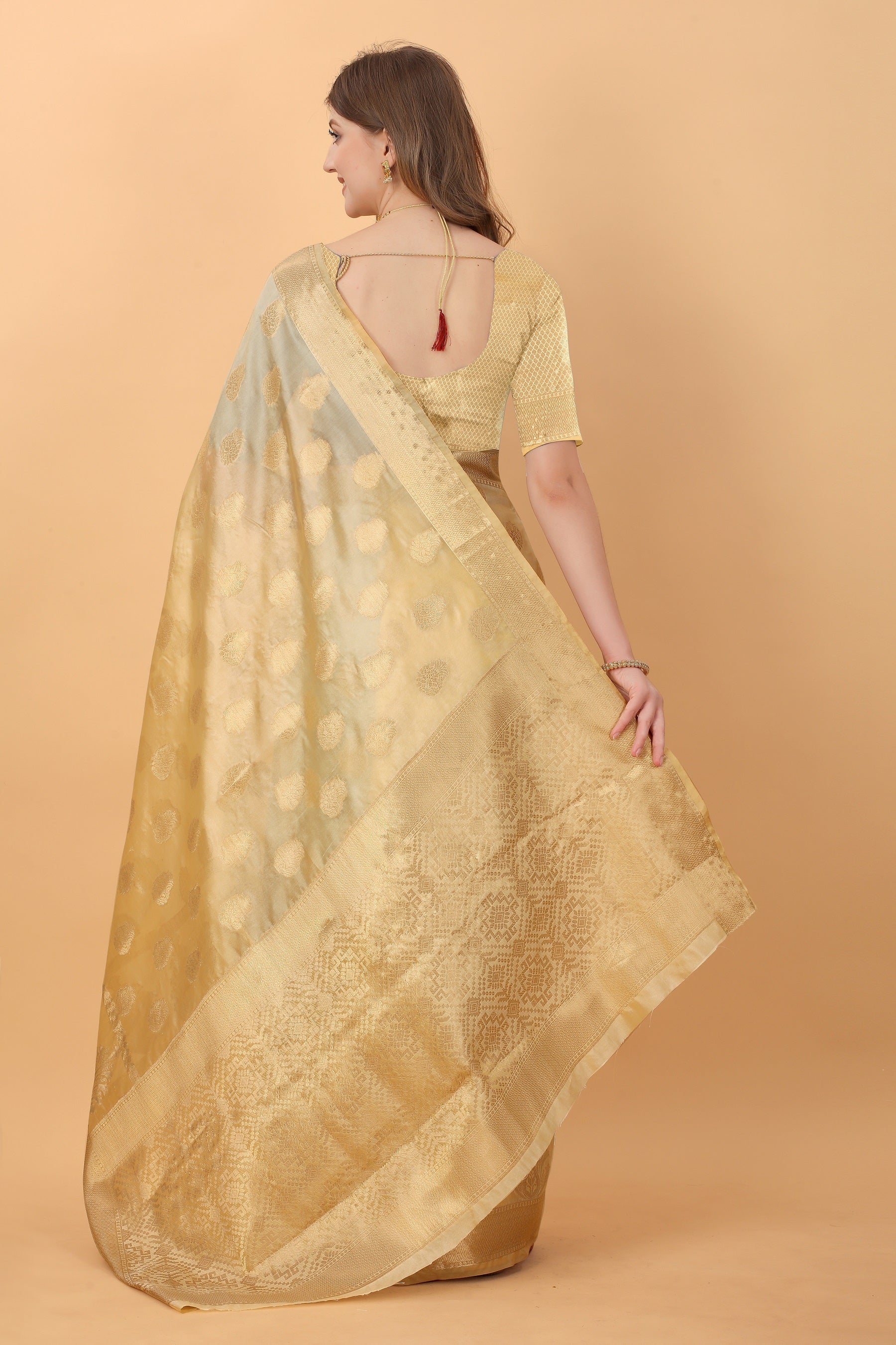 Vedant Vastram Organza Silk Banarasi Silk Saree - Gold | Grocsy