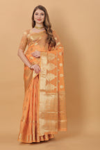 Vedant Vastram Organza Silk Banarasi Silk Saree - Orange | Grocsy