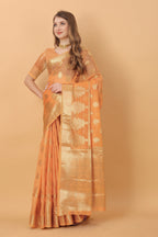Vedant Vastram Organza Silk Banarasi Silk Saree - Orange | Grocsy