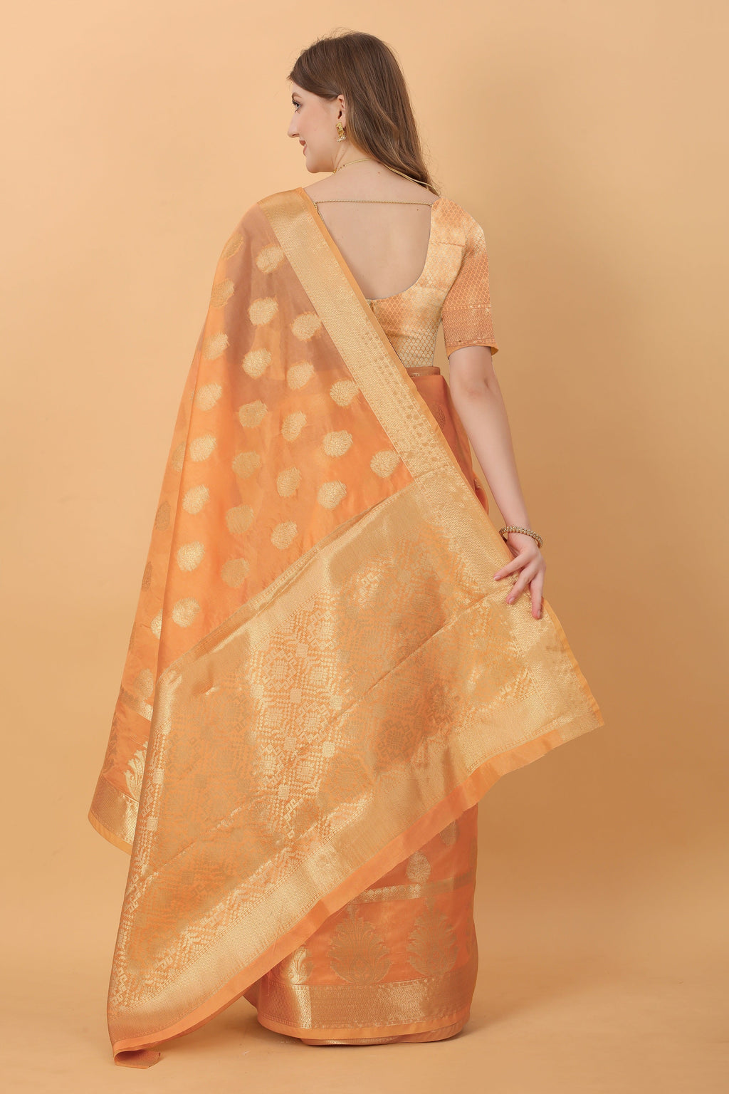 Vedant Vastram Organza Silk Banarasi Silk Saree - Orange | Grocsy
