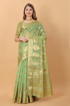 Vedant Vastram Organza Silk Banarasi Silk Saree - Parrot | Grocsy