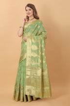 Vedant Vastram Organza Silk Banarasi Silk Saree - Parrot | Grocsy