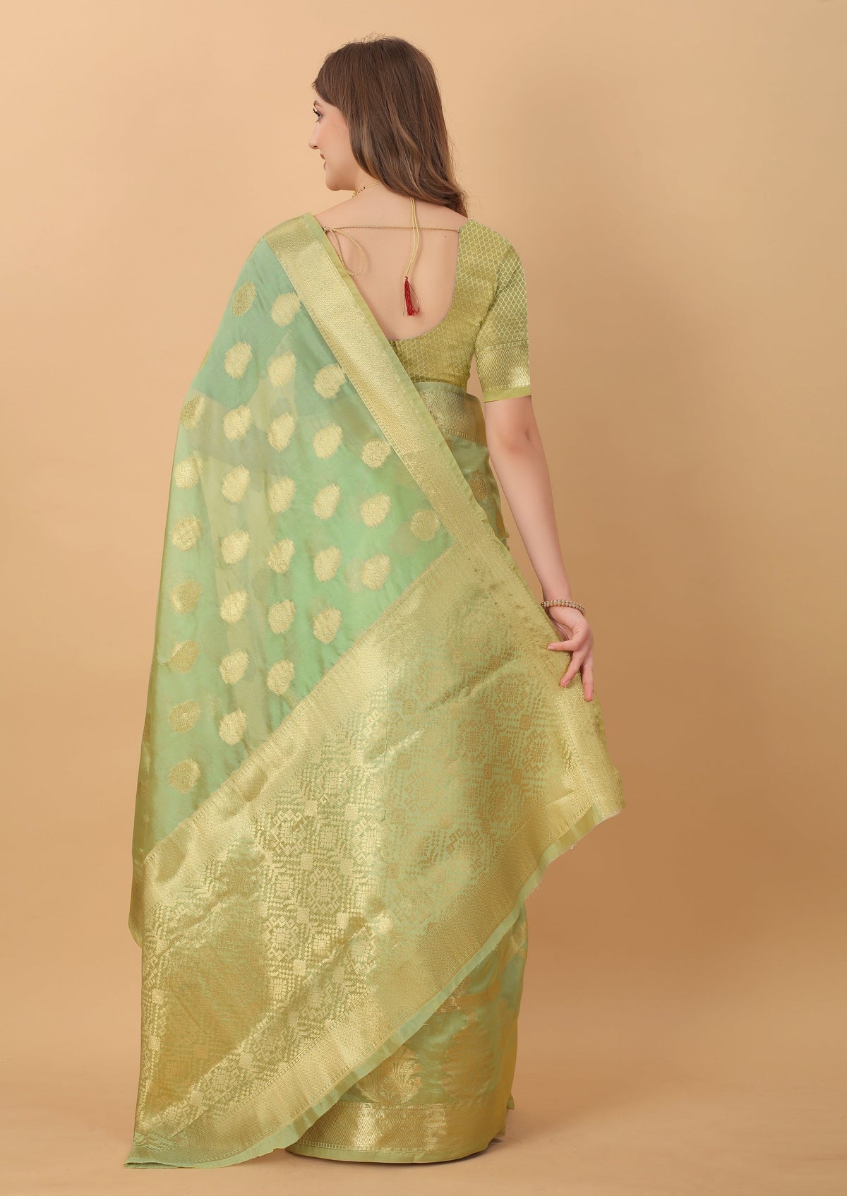 Vedant Vastram Organza Silk Banarasi Silk Saree - Parrot | Grocsy
