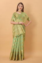 Vedant Vastram Organza Silk Banarasi Silk Saree - Parrot | Grocsy