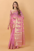 Vedant Vastram Organza Silk Banarasi Silk Saree - Pink | Grocsy