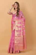Vedant Vastram Organza Silk Banarasi Silk Saree - Pink | Grocsy