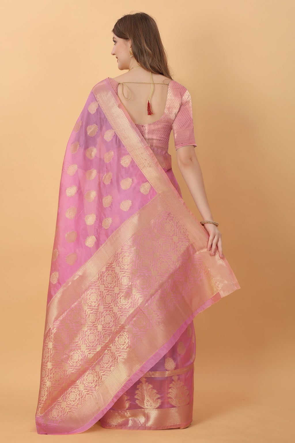 Vedant Vastram Organza Silk Banarasi Silk Saree - Pink | Grocsy