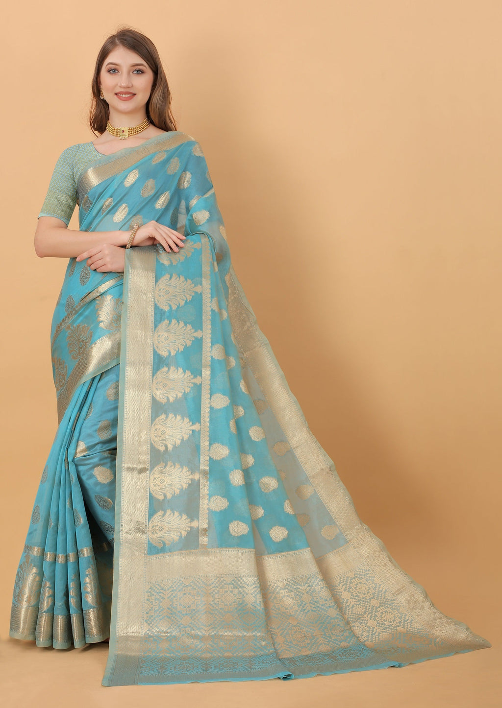Vedant Vastram Organza Silk Banarasi Silk Saree - Rama | Grocsy