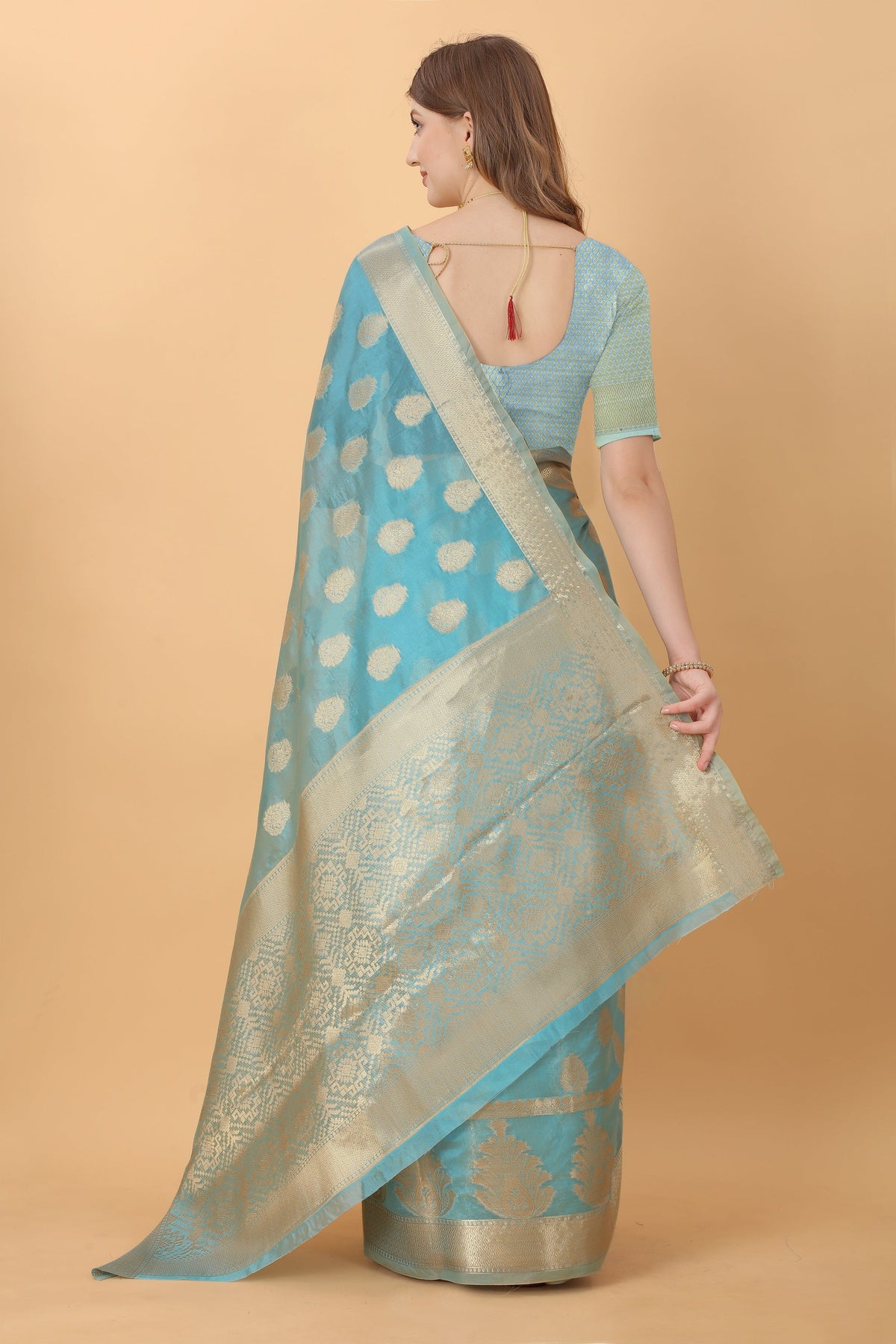 Vedant Vastram Organza Silk Banarasi Silk Saree - Rama | Grocsy