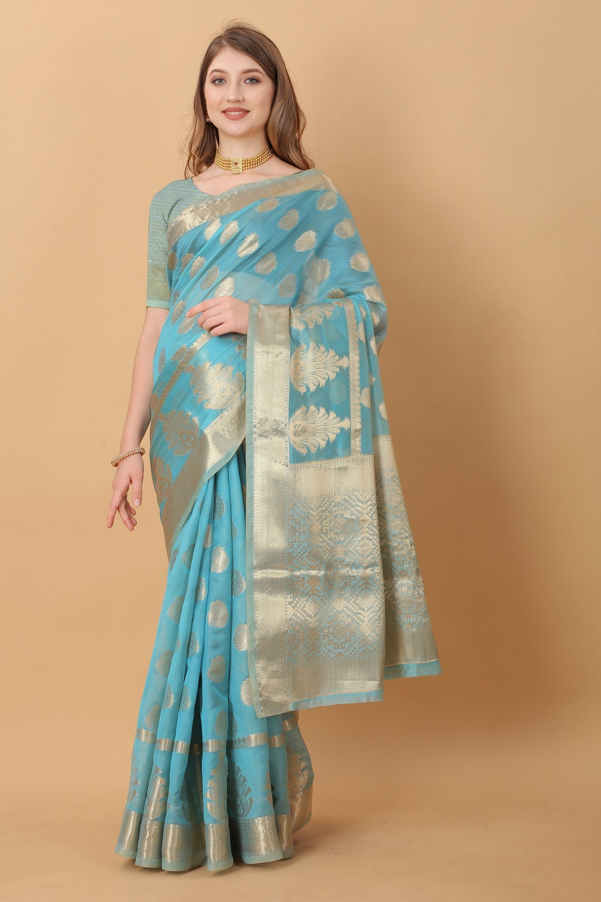 Vedant Vastram Organza Silk Banarasi Silk Saree - Rama | Grocsy