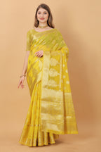 Vedant Vastram Organza Silk Banarasi Silk Saree - Yellow | Grocsy