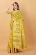 Vedant Vastram Organza Silk Banarasi Silk Saree - Yellow | Grocsy