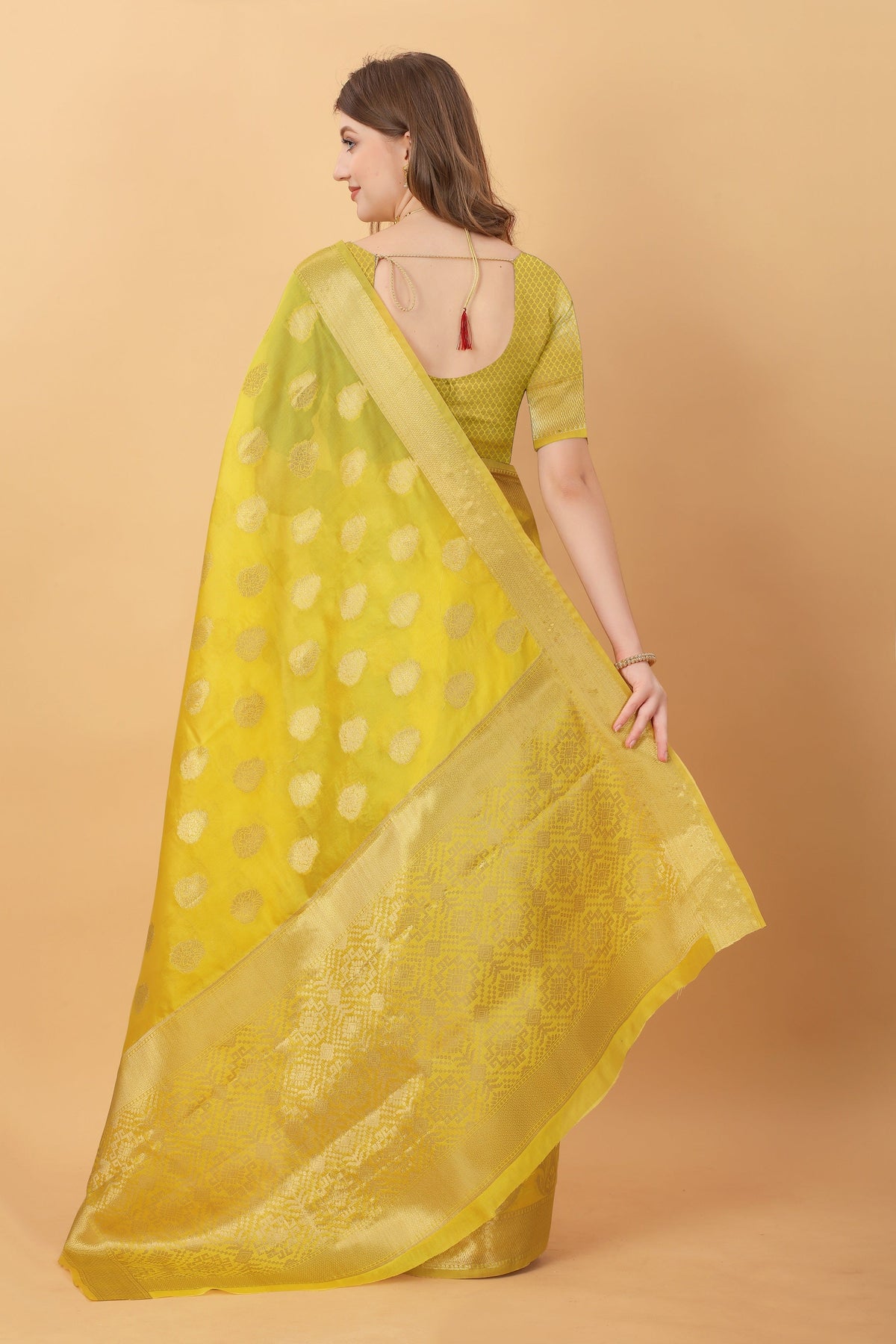 Vedant Vastram Organza Silk Banarasi Silk Saree - Yellow | Grocsy