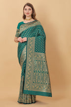 Vedant Vastram Soft Litchi Silk Kanjeevaram Saree - Green | Grocsy