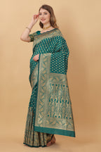Vedant Vastram Soft Litchi Silk Kanjeevaram Saree - Green | Grocsy