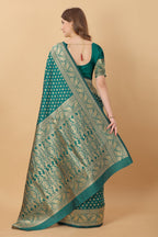 Vedant Vastram Soft Litchi Silk Kanjeevaram Saree - Green | Grocsy