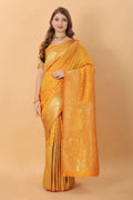 Vedant Vastram Soft Litchi Silk Kanjeevaram Saree - Mustard | Grocsy