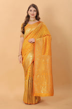 Vedant Vastram Soft Litchi Silk Kanjeevaram Saree - Mustard | Grocsy