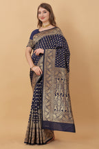 Vedant Vastram Soft Litchi Silk Kanjeevaram Saree - Navy | Grocsy