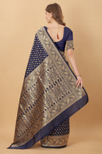 Vedant Vastram Soft Litchi Silk Kanjeevaram Saree - Navy | Grocsy