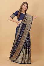 Vedant Vastram Soft Litchi Silk Kanjeevaram Saree - Navy | Grocsy